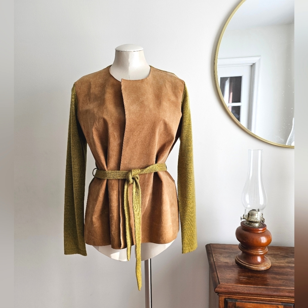 J. McLaughlin 100% Superfine Italian Merino Wool & Genuine Leather Blazer